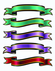set of decorative gold ribbon banners isolated 