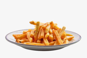Plate with french fries isolated on white