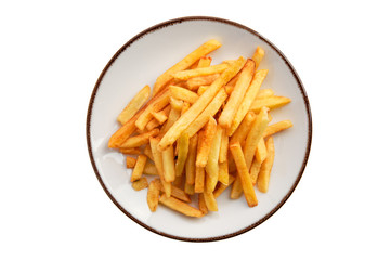 Plate with french fries isolated on white