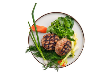 Grilled cutlet served with fresh carrot, onion and parsey