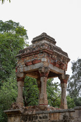 Park with weathered pavilion in Humayun's Tomb, New Delhi, India