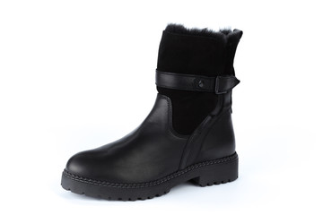 Winter female leather boots isolated on white background
