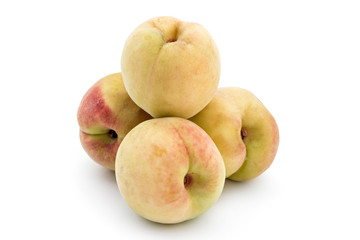 Pile of fresh ripe organic peaches, Prunus persica, isolated on white background. Vinogradarska breskva. Šeftelija