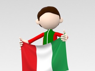 国旗を掲げるイタリアのスポーツ選手