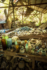 old glass discarded in a glass factory