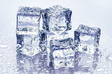 ice cubes on blue background
