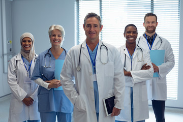 Medical team standing together in hospital