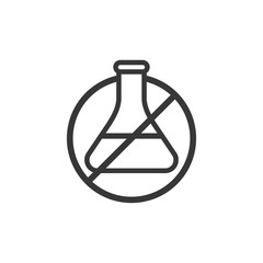 Chemical free icon. Сrossed sign with laboratory beaker. Vector illustration. Isolated black object on white background.