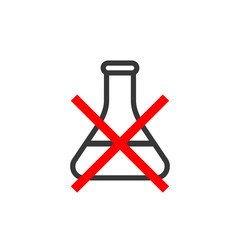 Fototapeta premium Chemical free icon. Сrossed sign with laboratory beaker. Vector illustration. Isolated black object on white background.