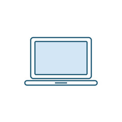 Laptop icon. Office and home computer. Modern portable pc. Isolated vector illustratin in white background. Flat style. Black symbol for web design. Personal electronic device.