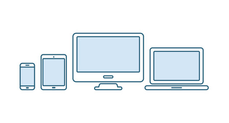 Device icons set. Laptop, computer, desktop pc, tablet, smartphone. Office and home digital gadget. Black symbol for web design. Isolated vector illustratin in white background.