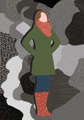 fashion illustration, fashion girl dressed in autumn clothes