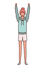 young woman standing on white background