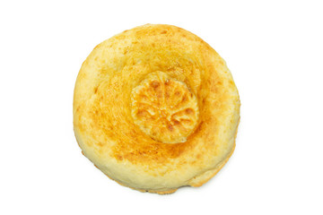 pita bread - a traditional oriental bread tortilla sprinkled with sesame seeds, on a white background