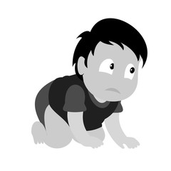 A sad boy crawling. Baby boy monochromatic vector illustration. Flat design.