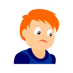 Portrait of sad boy. Baby boy color vector illustration. Flat design.