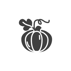 Pumpkin with leaf vector icon. filled flat sign for mobile concept and web design. Pumpkin vegetable glyph icon. Symbol, logo illustration. Vector graphics