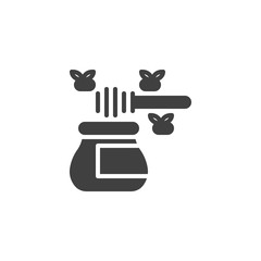 Bee honey vector icon. filled flat sign for mobile concept and web design. Honey jar with spoon and honeybee glyph icon. Symbol, logo illustration. Vector graphics