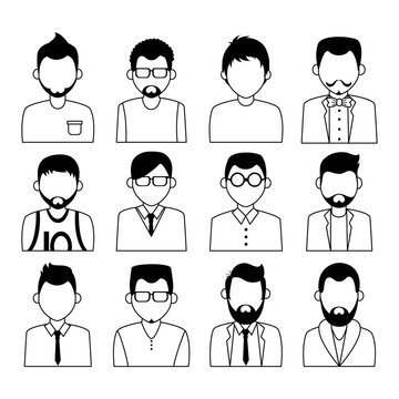 Set of people faceless characters icons in black and white
