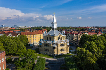 Aerial view of the Saint Paul's Church in Malmo, Sweden