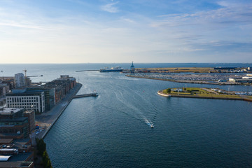 Aerial: The port of Malmo, Sweden