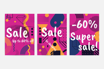 Posters set with bright bold geometric elements