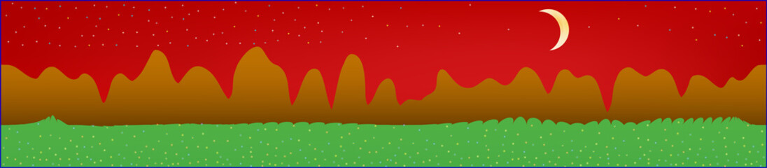 Red sky, and mountains landscape. 