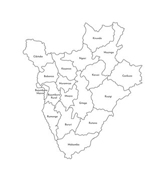 Vector isolated illustration of simplified administrative map of Burundi. Borders and names of the provinces (regions). Black line silhouettes
