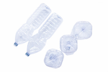 Plastic bottles isolated on white background. Recycling concept. Waste separate collection. Reuse and saving the planet