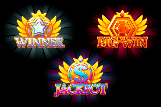 Casino icons. Winner, Jackpot and Big Win. Vector Colorful jewelry stones. Awards with gems. Game asset for casino and UI on separate layers