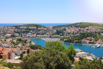 Fototapeta na wymiar Dalmatian coastline panoramic view from Dubrovnik with the port, Croatia, Europe