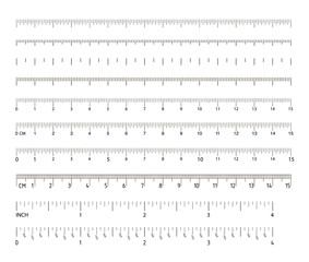 Inch and metric rules set, measurement for school
