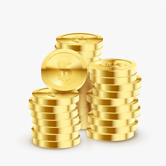 Stack of gold coins set, bright shiny heap