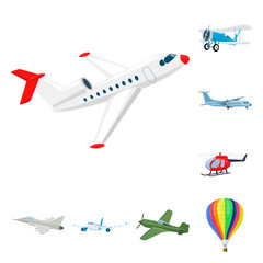 Vector design of plane and transport symbol. Set of plane and sky vector icon for stock.