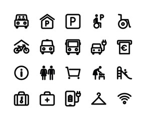 Shopping Center or Mall Navigation Icons. Line Style.