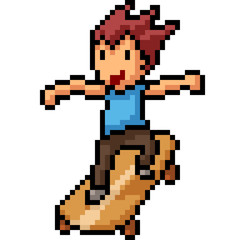 vector pixel art skateboaard boy