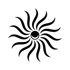 Vector sun rays shine. Celtic icon in the form of an inverted moon inside the sun.