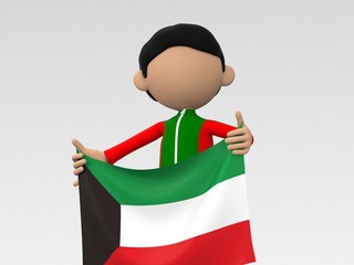 国旗を掲げるクウェートのスポーツ選手