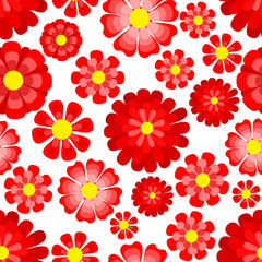 Seamless pattern, red flowers on white background