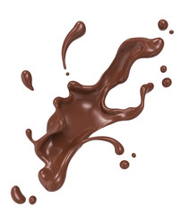Chocolate splash isolated on background, Include clipping path. 3d illustration.