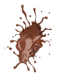 Chocolate splash isolated on background, Include clipping path. 3d illustration.
