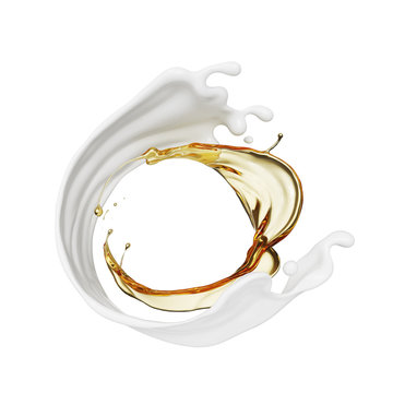 Milk and oil for cosmetics and skin care, 3d rendering.