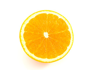 Orange is a fruit that contains vitamins. C. high in orange, cut in half With a shadow on a white background