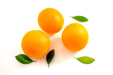 Citrus is a fruit that has high vitamin C, half cut orange, has a shadow and has leaves on a white...
