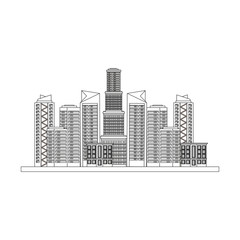 Obraz premium buildings landscape urban view cartoon in black and white