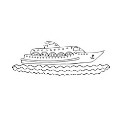 Black line ship or boat for coloring book