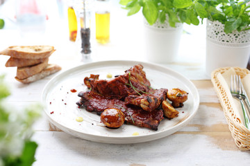 Barbeque ribs. Pork ribs in a bbq sauce.