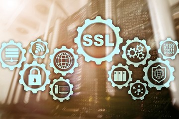 SSL Secure Sockets Layer concept. Cryptographic protocols provide secured communications. Server...