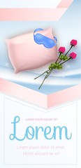 Pink Soft Rectangular Pillow with Blue Blindfold