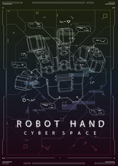 Abstract Futuristic poster with robot hand. Concept illustration with HUD elements.